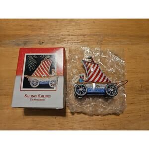 1988 Hallmark Keepsake Ornament SAILING! SAILING! Tin Ornament Boat Sail Wheels